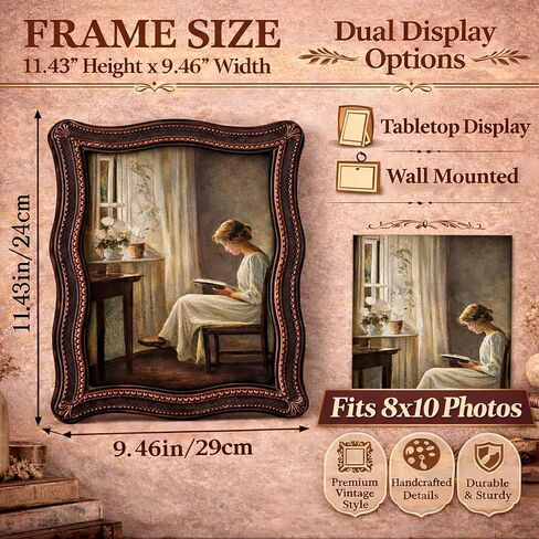 إطارات صور مزخرفة مقاس 8 × 10 - إطارات صور عتيقة فريدة مقاس 8 × 10، إطار عتيق مقاس 8 × 10 مع واجهة زجاجية لعرض الصور على سطح الطاولة والتعليق على الحائط، إطار مموج فاخر مقاس 8 × 10 (بني خشبي، 8 × 10) in Kuwait
