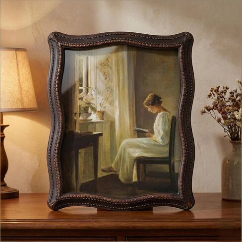 إطارات صور مزخرفة مقاس 8 × 10 - إطارات صور عتيقة فريدة مقاس 8 × 10، إطار عتيق مقاس 8 × 10 مع واجهة زجاجية لعرض الصور على سطح الطاولة والتعليق على الحائط، إطار مموج فاخر مقاس 8 × 10 (بني خشبي، 8 × 10) in Kuwait