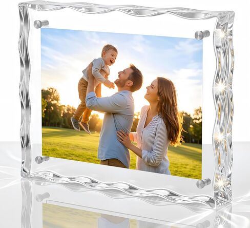 5x7 Acrylic Picture Frame, 2 Pack Magnetic Double-Sided Photo Frame, 24mm Thick Crystal Clear Block with Water Ripple Edges, Freestanding Tabletop Display in Saudi Arabia
