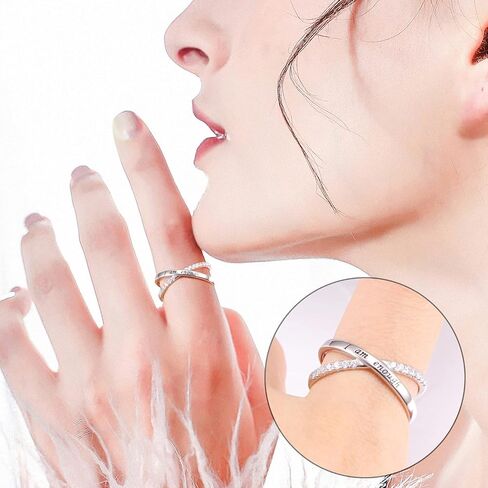 925 Sterling Silver Ring for Women I am Enough Inspirational Ring CZ Simulated Criss Cross X Ring in Saudi Arabia