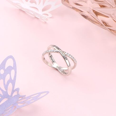 925 Sterling Silver Ring for Women I am Enough Inspirational Ring CZ Simulated Criss Cross X Ring in Saudi Arabia