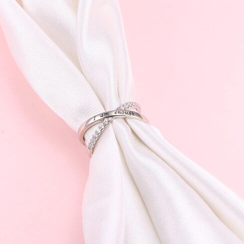 925 Sterling Silver Ring for Women I am Enough Inspirational Ring CZ Simulated Criss Cross X Ring in Saudi Arabia
