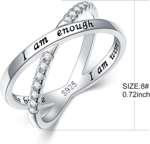 925 Sterling Silver Ring for Women I am Enough Inspirational Ring CZ Simulated Criss Cross X Ring in Saudi Arabia