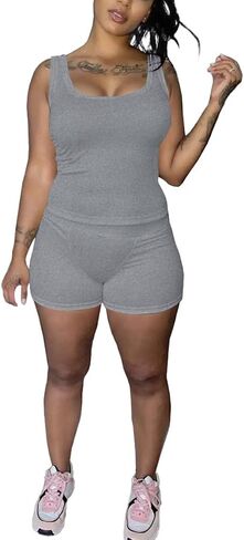 Womens Sleeveless Two Piece Set Summer Tank Top & Shorts Casual Lounge Workout Athletic Matching Outfits in Saudi Arabia