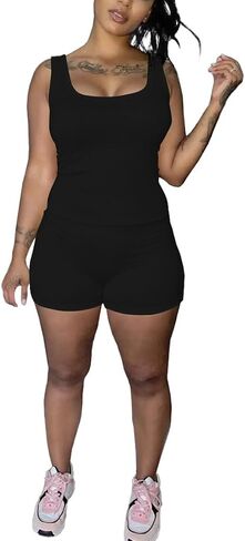 Womens Sleeveless Two Piece Set Summer Tank Top & Shorts Casual Lounge Workout Athletic Matching Outfits in Saudi Arabia