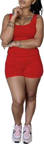 Womens Sleeveless Two Piece Set Summer Tank Top & Shorts Casual Lounge Workout Athletic Matching Outfits in Saudi Arabia