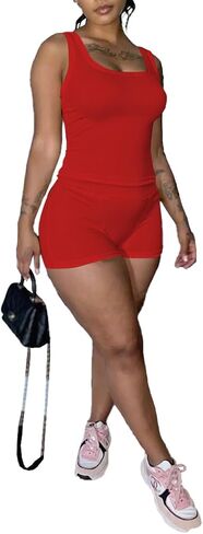 Womens Sleeveless Two Piece Set Summer Tank Top & Shorts Casual Lounge Workout Athletic Matching Outfits in Saudi Arabia