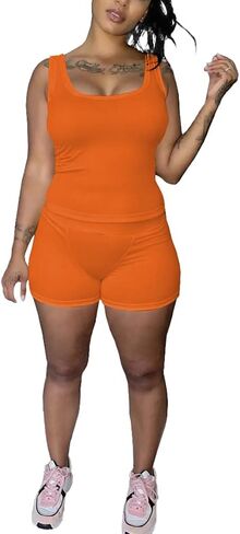 Womens Sleeveless Two Piece Set Summer Tank Top & Shorts Casual Lounge Workout Athletic Matching Outfits in Saudi Arabia