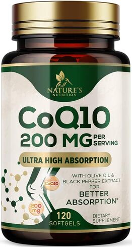 CoQ10 Softgels - Coenzyme Q10 200mg Per Serving - Extra Strength Coenzyme Q10 Supplement - Piperine for Enhanced Absorption - CoQ10 Antioxidant for Heart Health Support - Bottled in USA - 120 Softgels in Kuwait