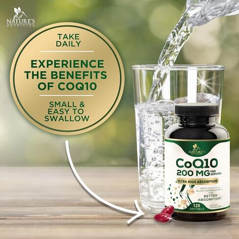 CoQ10 Softgels - Coenzyme Q10 200mg Per Serving - Extra Strength Coenzyme Q10 Supplement - Piperine for Enhanced Absorption - CoQ10 Antioxidant for Heart Health Support - Bottled in USA - 120 Softgels in Kuwait
