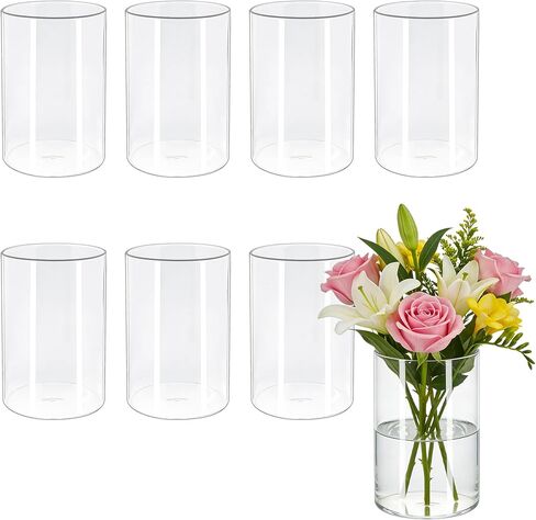 8 Pcs HZCPENG Glass Cylinder Vases, 4" Tall x 2.6" Wide Flower Vase for Centerpieces, Wedding Decorations and Indoor Home Décor, Hurricane Candle Holder for Table, Party Décor in Saudi Arabia