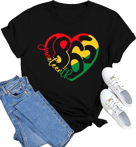 MAIHUN Juneteenth Heart Shirt Black History Afro American African Freedom 1865 T-Shirt Black Culture Short Sleeve in Kuwait