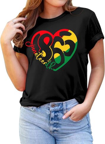 MAIHUN Juneteenth Heart Shirt Black History Afro American African Freedom 1865 T-Shirt Black Culture Short Sleeve in Kuwait