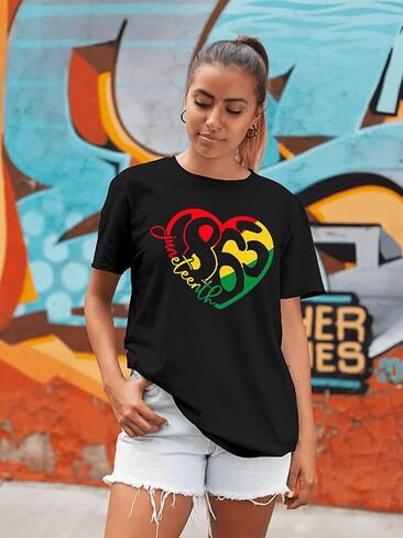 MAIHUN Juneteenth Heart Shirt Black History Afro American African Freedom 1865 T-Shirt Black Culture Short Sleeve in Kuwait