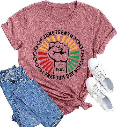 MAIHUN Juneteenth Heart Shirt Black History Afro American African Freedom 1865 T-Shirt Black Culture Short Sleeve in Kuwait