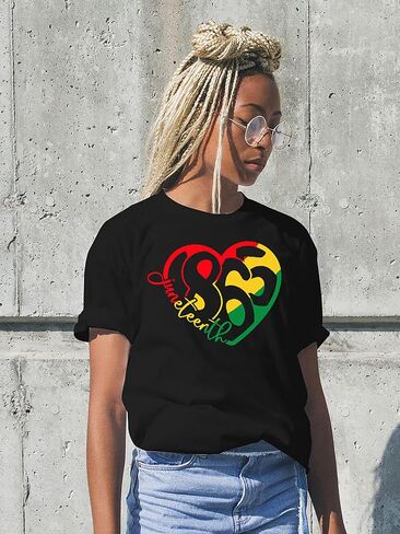 MAIHUN Juneteenth Heart Shirt Black History Afro American African Freedom 1865 T-Shirt Black Culture Short Sleeve in Kuwait