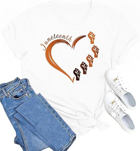 MAIHUN Juneteenth Heart Shirt Black History Afro American African Freedom 1865 T-Shirt Black Culture Short Sleeve in Kuwait