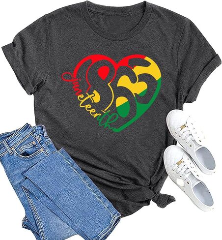 MAIHUN Juneteenth Heart Shirt Black History Afro American African Freedom 1865 T-Shirt Black Culture Short Sleeve in Kuwait