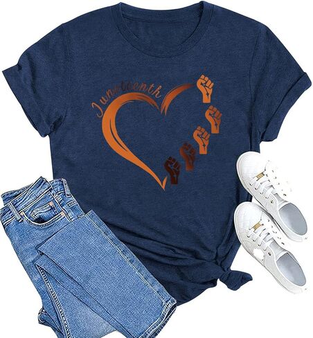 MAIHUN Juneteenth Heart Shirt Black History Afro American African Freedom 1865 T-Shirt Black Culture Short Sleeve in Kuwait