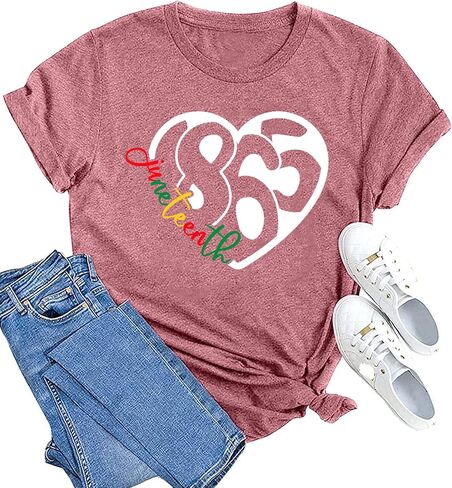 MAIHUN Juneteenth Heart Shirt Black History Afro American African Freedom 1865 T-Shirt Black Culture Short Sleeve in Kuwait