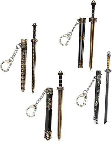 4 Pcs Mini Katana Keychain Set - Chinese Ancient Metal Mini Sword Keychain with Pull-Out Blade, Letter Opener, Collectible Ornaments in Saudi Arabia