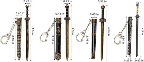 4 Pcs Mini Katana Keychain Set - Chinese Ancient Metal Mini Sword Keychain with Pull-Out Blade, Letter Opener, Collectible Ornaments in Saudi Arabia