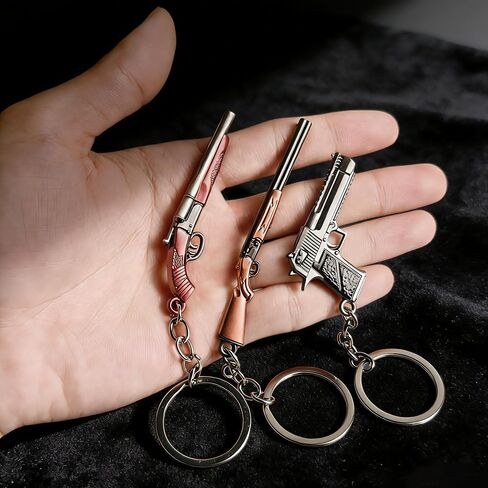 3 PCS Miniature Metal Keychain,Mini Gun Model Keychain,Realistic Zinc Alloy Pistol Charms,Heavyweight Collectible Keyring,Cool Gadget Gift for Car Keys Backpack Bag Purse for Men Women in Saudi Arabia