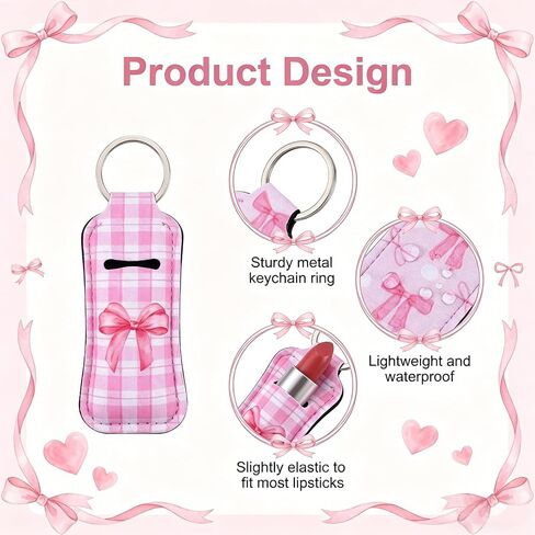 20 Pcs Lipstick Holder Keychain, Chapstick Holder Bulk, Coquette Pink Bow Keychain Charm Backpack Purse Accessories, Pink Party Favors for Women, Chapstick Lipstick Lip Balm Lip Gloss Organizer Sleeve in Saudi Arabia