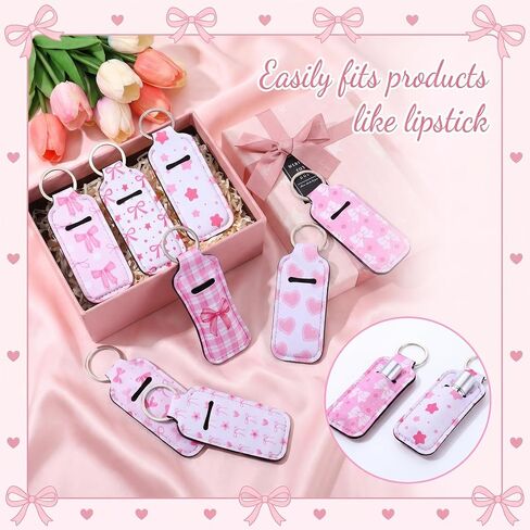 20 Pcs Lipstick Holder Keychain, Chapstick Holder Bulk, Coquette Pink Bow Keychain Charm Backpack Purse Accessories, Pink Party Favors for Women, Chapstick Lipstick Lip Balm Lip Gloss Organizer Sleeve in Saudi Arabia