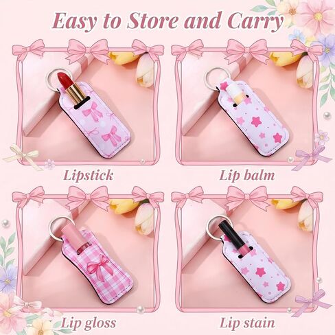 20 Pcs Lipstick Holder Keychain, Chapstick Holder Bulk, Coquette Pink Bow Keychain Charm Backpack Purse Accessories, Pink Party Favors for Women, Chapstick Lipstick Lip Balm Lip Gloss Organizer Sleeve in Saudi Arabia