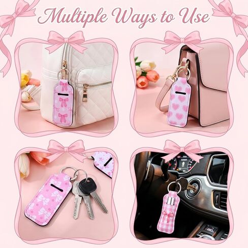 20 Pcs Lipstick Holder Keychain, Chapstick Holder Bulk, Coquette Pink Bow Keychain Charm Backpack Purse Accessories, Pink Party Favors for Women, Chapstick Lipstick Lip Balm Lip Gloss Organizer Sleeve in Saudi Arabia