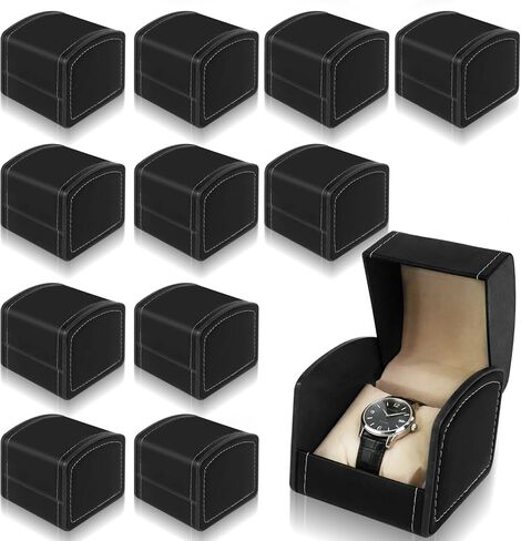 12 Pack Single Watch Case,Black PU Leather Gift Display,Jewelry Storage Case with Pillow Cushion, Wristwatch Travel Organizer,Watch Display Holder for Women and Men in Saudi Arabia