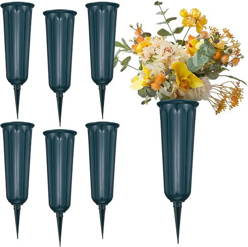 6 Pcs Cemetery Vases with Spikes and Foam Inserts, Memorial Floral Vases for Outdoor Grave Headstone Decoration with Fresh or Artificial Flowers, Green in Saudi Arabia