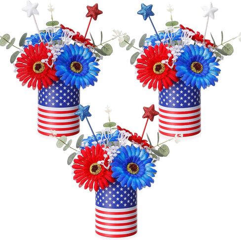 LemonRoad 3 Sets 4th of July Centerpieces for Tables Patriotic Vase Red White and Blue Artificial Flowers Decoration for Independence Day Patriotic Table Home Party Supplies Decor in Saudi Arabia