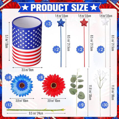 LemonRoad 3 Sets 4th of July Centerpieces for Tables Patriotic Vase Red White and Blue Artificial Flowers Decoration for Independence Day Patriotic Table Home Party Supplies Decor in Saudi Arabia
