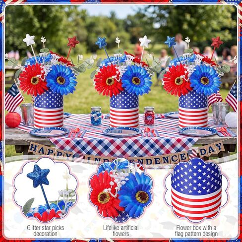 LemonRoad 3 Sets 4th of July Centerpieces for Tables Patriotic Vase Red White and Blue Artificial Flowers Decoration for Independence Day Patriotic Table Home Party Supplies Decor in Saudi Arabia