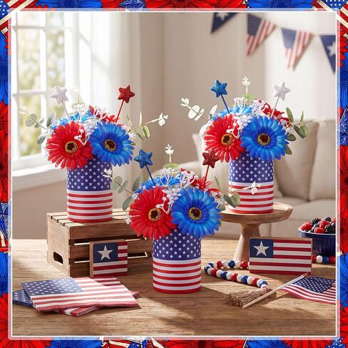 LemonRoad 3 Sets 4th of July Centerpieces for Tables Patriotic Vase Red White and Blue Artificial Flowers Decoration for Independence Day Patriotic Table Home Party Supplies Decor in Saudi Arabia