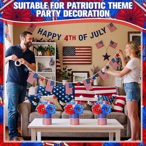 LemonRoad 3 Sets 4th of July Centerpieces for Tables Patriotic Vase Red White and Blue Artificial Flowers Decoration for Independence Day Patriotic Table Home Party Supplies Decor in Saudi Arabia