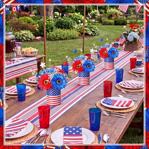 LemonRoad 3 Sets 4th of July Centerpieces for Tables Patriotic Vase Red White and Blue Artificial Flowers Decoration for Independence Day Patriotic Table Home Party Supplies Decor in Saudi Arabia