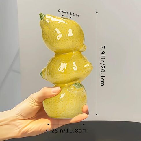 8" Yellow Lemon Ceramic Vase – Mediterranean Style Tabletop Flower Vase with 3D Lemon Design, Decorative Home & Kitchen Décor for Fresh Flowers, Dried Arrangements & Greenery in Saudi Arabia