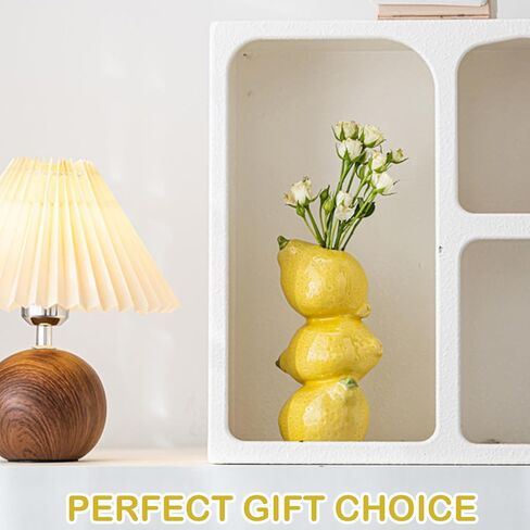 8" Yellow Lemon Ceramic Vase – Mediterranean Style Tabletop Flower Vase with 3D Lemon Design, Decorative Home & Kitchen Décor for Fresh Flowers, Dried Arrangements & Greenery in Saudi Arabia