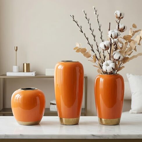 Orange Ceramic Vase,11.8 Inch Large Rustic Vases,Modern Decorative Vase,Terracotta Vase for Living Room Entrance Table Centerpiece,Kitchen,Bedroom,Wedding,Minimalist Home Decor in Saudi Arabia