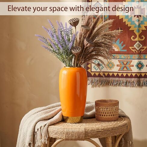 Orange Ceramic Vase,11.8 Inch Large Rustic Vases,Modern Decorative Vase,Terracotta Vase for Living Room Entrance Table Centerpiece,Kitchen,Bedroom,Wedding,Minimalist Home Decor in Saudi Arabia