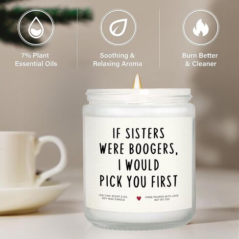 Sister Birthday Gifts, If Sisters were Boogers Candle, Funny Sisters Gifts from Sister Brother on Birthday, Graduation, Christmas, Natural Soy Wax, Lavender Scent, 7oz, Handmade in Saudi Arabia