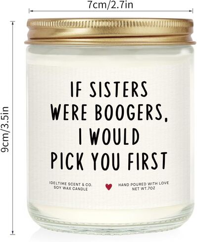 Sister Birthday Gifts, If Sisters were Boogers Candle, Funny Sisters Gifts from Sister Brother on Birthday, Graduation, Christmas, Natural Soy Wax, Lavender Scent, 7oz, Handmade in Saudi Arabia