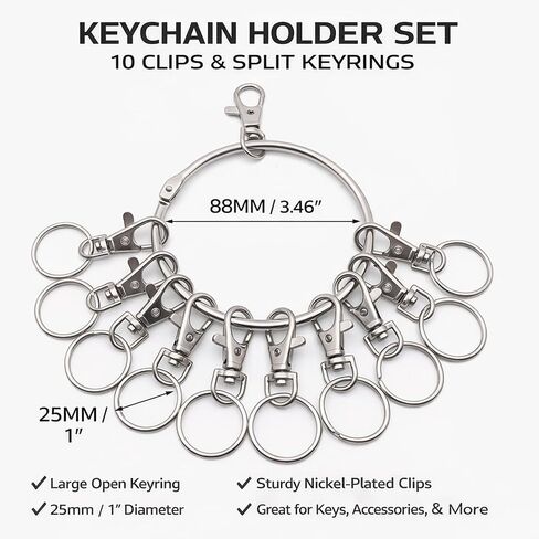 Large Key Ring Hoop, Big Key Ring Holder | with 10 Detachable Swivel Clasps, Portable Key Organizer for Office Warehouse School Home (Silver, 8.8cm) in Saudi Arabia