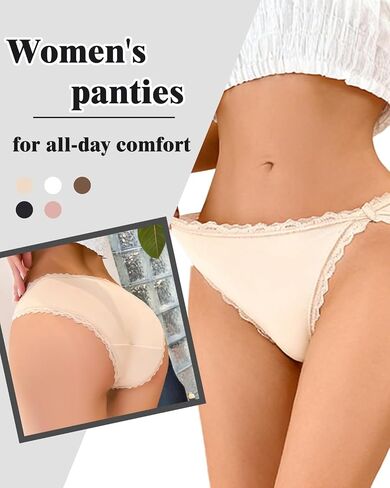 5-Pack Lace Trim Low Rise Women Panties, Soft Stretch Seam Free Design Cheeky Bikini Panties, Hipster Stretch Briefs in Kuwait