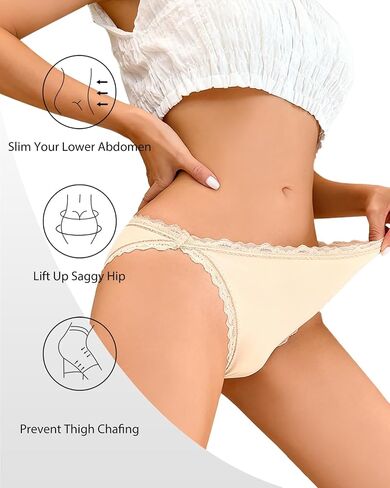 5-Pack Lace Trim Low Rise Women Panties, Soft Stretch Seam Free Design Cheeky Bikini Panties, Hipster Stretch Briefs in Kuwait