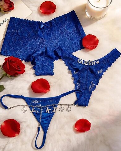 Sexy Lace Panties for Women 3 Pack, Boyshorts Cheeky Underwear, Rhinestone G String Thong & Floral Lace Shorts Set in Saudi Arabia