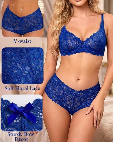 Sexy Lace Panties for Women 3 Pack, Boyshorts Cheeky Underwear, Rhinestone G String Thong & Floral Lace Shorts Set in Saudi Arabia